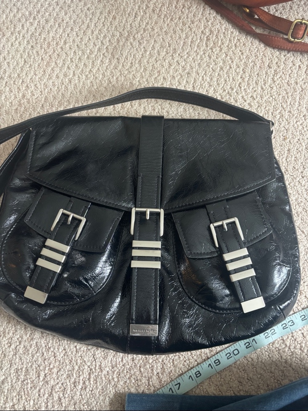 Michael Kors Black Crossbody Bag with Silver Accents